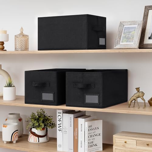 GRANNY SAYS Shelf Storage Bins, Fabric Storage Baskets for Closet and Clothes, Collapsible Storage Boxes with Handles, Decorative Storage Containers for Bedroom, Black, Medium, 3-Pack - color: Black, size: Medium