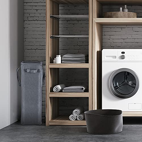 Odonata Slim Laundry Hamper Handles Collapsible Laundry Basket Thin Dirty Clothes Basket Narrow Laundry Bag Foldable Dirty Hamper 45L (Dark Grey) - color: Dark Grey