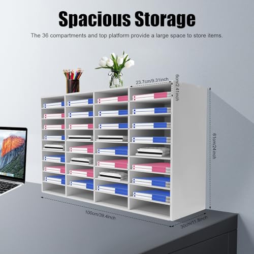 Literature Organizer 36 Compartment Office Mailbox Classroom Mailbox Organizer Wooden Mailbox Sorter Particle Board with Adjustable Shelves for Home Office and Classroom