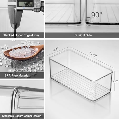 Hudgan 4 Packs Refrigerator Organizers and Storage, 4 Small Stackable Clear Plastic Bins for Pantry Organizer, Home Edit, Kitchen Cabinet, Fridge, Bathroom, Office, Drawer - size: 4S