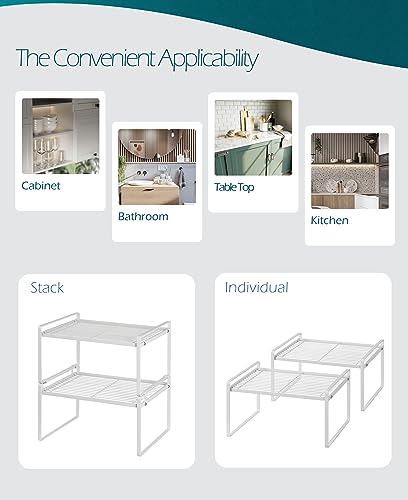 Shantton 2Pack Kitchen Cabinet Shelf Counter Organizer Rack Pantry Storage Bathroom Bedroom Office Table Desk Space Saving Stackable Rust Resistant Non Slip White Wide L13.1in W10.6in H7.3in - color: White, size: L13.1'' W10.6'' H7.3''