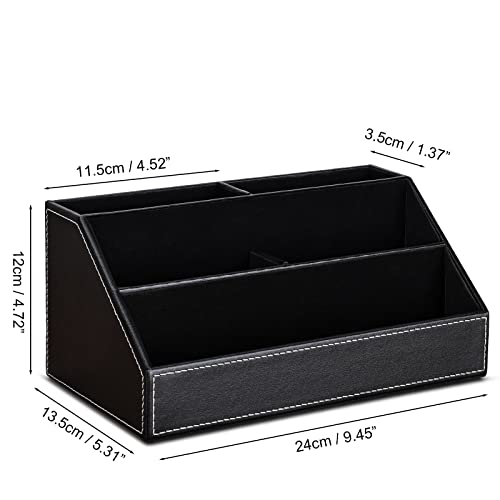 KINGFOM Pu Leather Desk Organizer with 5 Compartments Holder, Multi-Functional Office Supplies Storage Caddy for Pen/Pencil, Phones, Remote Controller and Desktop Accessorie Black - color: Black