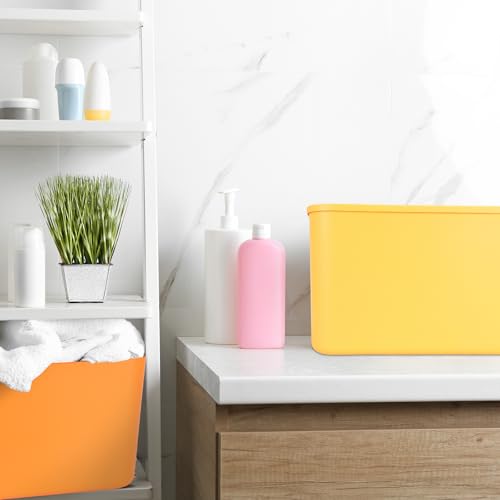 Hoolerry 8 Pieces Colorful Storage Bins with Lid, Plastic Storage Basket Organizing Container Stackable Box with Handle for Shelves Desktop Playroom Office(16.1 x 12.0 x 9.7 Inch,Multi-colored) - color: Multi-colored, size: 16.1 x 12.0 x 9.7 Inch