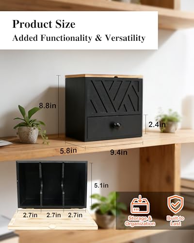 Tampon Holder for Bathroom Decor Feminine Product Organizer With Lid & Drawer Shark Week Box Girl Stuff (1, BLACK) - color: BLACK
