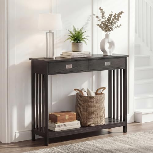 ChooChoo 47" Black Entryway Table with Drawer, Narrow Console Table with Storage Shelf, Sofa Table for Living Room, Entryway, and Hallway - color: Black, size: 11.8"D x 47.2"W x 31.5"H