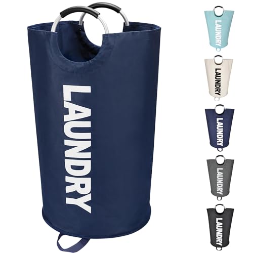 Maxsilan 90L Large Laundry Basket, Freestanding Tall Clothes Hamper, Collapsible Laundry Bag, Dark Blue - color: Dark Blue, size: 90L