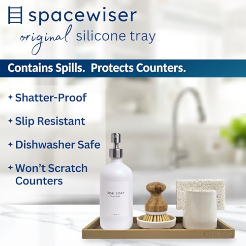 Spacewiser Countertop and Vanity Tray - 11.7" Silicone Bathroom Tray, Flexible Dish Soap Holder for Kitchen, Bathroom Counter Organizer, Shower Toilet Tank Trays Décor Accessories, Sink Makeup Mat Oil - color: Latte Tan, size: Large 11.7”