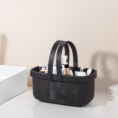 JiatuA Plastic Storage Basket with Handle Portable Shower Caddy Tote Organizer Basket Bin for Bathroom Kitchen Dorm Room Bedroom, Black - color: Black, size: Large