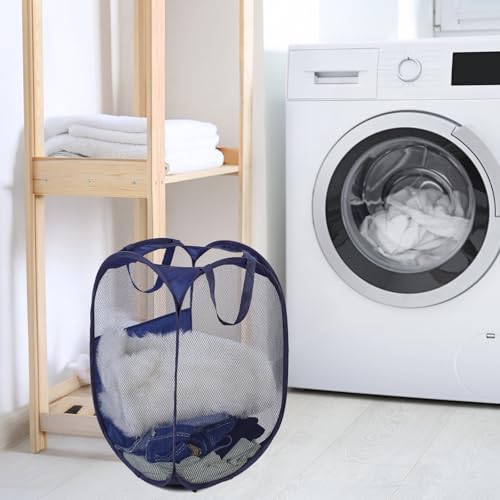 6Pcs Pop up Hampers for Laundry Foldable Mesh Laundry Hamper Baskets with Sturdy Handles Pop up Hamper Dirty Clothes Baskets for Bedroom College Dorm Travel Storage (Black/White/Blue) - color: Black-6PCS