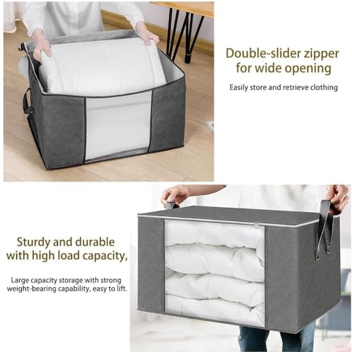 2 Pack Storage Bags, 100L Extra Large Clothes Storage Bins, Foldable Closet Organizers Containers for comforter Clothing Blanket Pillows Organization with Handle - size: 2 Pack-100L Storage Bags