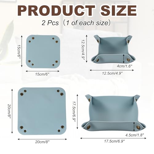 uxcell 2 Pcs Valet Tray for Women and Men, PU Leather Jewelry Tray Entryway Table Bedside Nightstand Catchall Storage Organizer for Jewelry Key Coin Watch Wallet(Square, Sky Blue) - color: Sky Blue