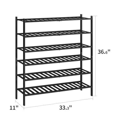 BMOSU 6-Tier Bamboo Extended Shoe Rack Premium Stackable Shoe Shelf Storage Organizer for Hallway Closet Living Room Entryway Organizer (Black Bamboo) - color: Black Bamboo, size: 6-Tier Long（33.3*11*36.6inches）