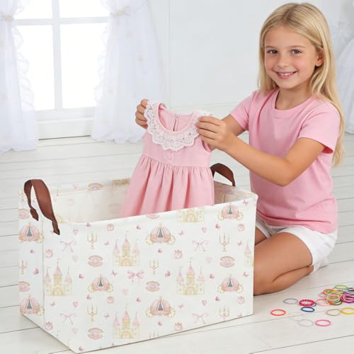 Rectangular Pink girl princess basket,Pink Baskets,Collapsible waterproof storage basket,Books Box,Girl room Decor,Gift Baskets(Pink Princess) - color: Pink Princess
