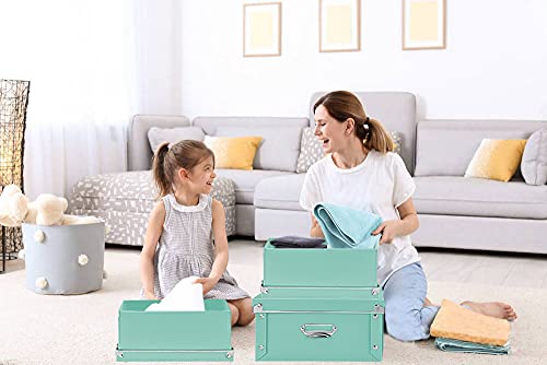 XUCHUN Storage Box with Lid 3 Pack, Collapsible Plastic Storage Bins with Lids, Stackable Foldable Keepsake Box for Photos Office Bedroom, 3 Sizes - Light Green - color: Green 3 Pcs