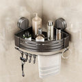 VOLPONE Corner Shower Caddy Suction Cup Shower Shelf Corner No Drilling Bathroom Shower Organizer Storage Rack Adhesive with Towel Bar Hooks(1-Pack, Gray) - style: Suction cup triangle with towel bar hooks 1 Tier gray