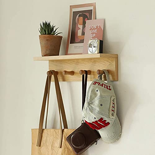 Entrance Coat Rack ，Coat Hooks, Wall-Mounted Wooden Hook Rack, Wall-Mounted Shelves(Oak Colored Finish—A-1) - style: Oak colored finish—A-1
