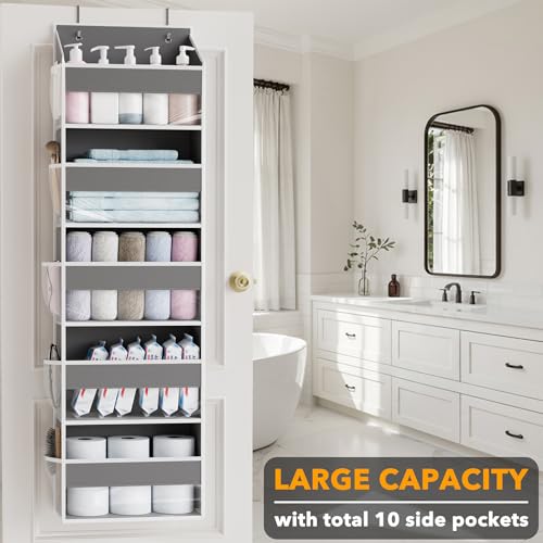 SpaceAid 2 Pack Over The Door Organizer with 5 Large Pockets and 10 Mesh Side Pockets, 5 Layers Door Organizer Hanging with Clear Window for Bedroom, Bathroom, Pantry and Nursery, Gray - color: Gray, size: 2 Pack