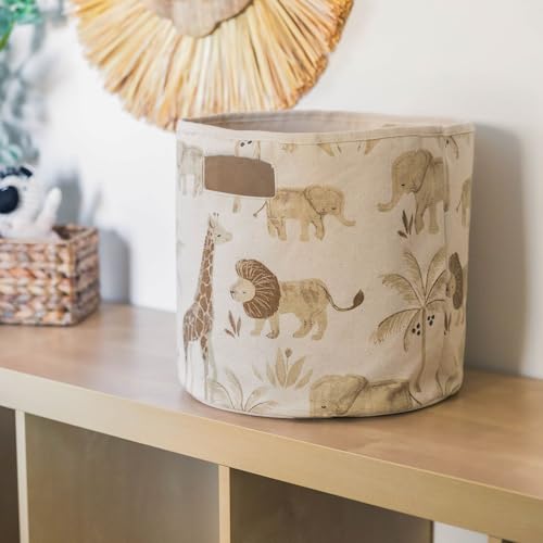 Crane Baby Fabric Round Nursery Storage Basket, Toy Storage, Safari Animal, 13"x12", Toy Basket, Baby Storage Organizer, Toy Organizers and Storage Bins, Baby Organizers and Storage, Toy Bins - size: 13 x 12 Inches, style: Safari Animals