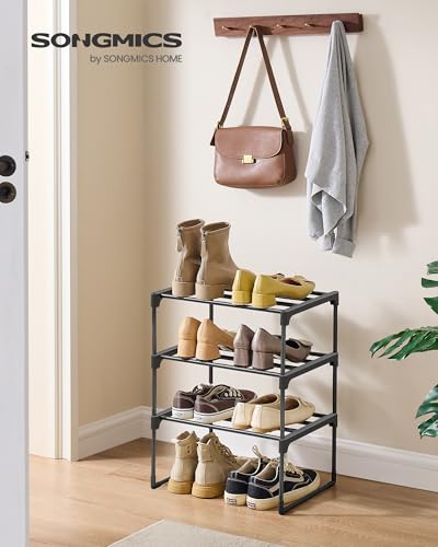SONGMICS Shoe Rack, 3-Tier Shoe Organizer, Metal Storage Shelf, Upright or Upside Down, for 4-8 Pairs, Stackable, for Entryway, 11.8 x 16.7 x 21.5 Inches, Black ULSA003B01 - color: Black, size: 3 Tiers (16.7"W)