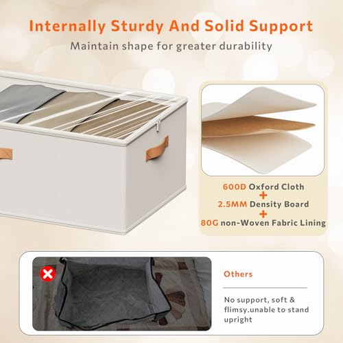 10inch 3 Pack Under Bed Storage Containers, 10 Inch Tall Underbed Clothes Storage Organizer Bin with Clear Window，Foldable Box Basket for Clothes, Closet, Bed Sheets and Blankets White - color: White