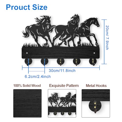 MAYJOYDIY Horse Coat Hooks Wall Mounted 11.8×7.9inch Running Horse Key Holder for Wall Wood Key Rack Hanger with 5 Alloy Hooks for Wall Art Decor Entryway Front Door Gift - color: Horse