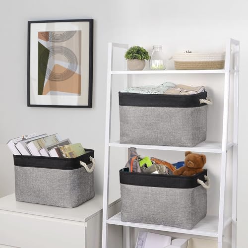 TheWarmHome Storage Basket for Organizing - 16x12x12 inch Cube Storage bin 3 Pack Fabric Storage Cubes, Collapsible Storage Box for Organizer Cloth Gift Toy Closet (Black & Grey) - color: Black&Grey, size: 3PCS/Large Cube - 16L×12W×12H