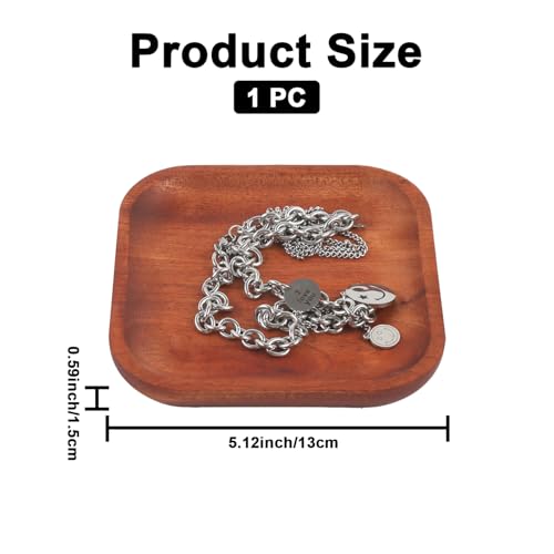 Square Ring Dish Wood Jewelry Tray Trinket Key Decorative Holder Organizer for Necklace Bracelet Display Wedding Party Decor Serving Dishes 5.12 Inch - color: Square