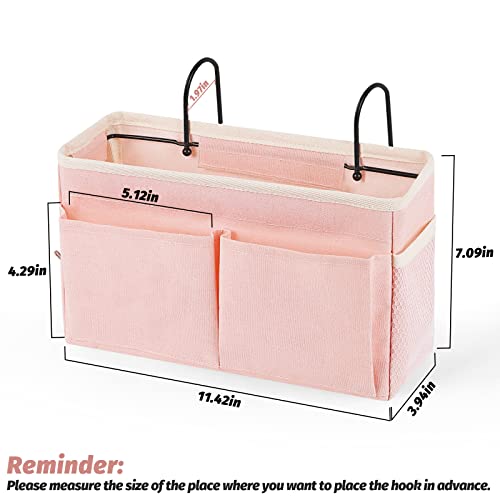 Bedside Caddy Bedside Storage Organizer Hanging Bunk Bed Dorm Room with Side Pockets for Water Bottles, Books, Cell Phones, Headphones (Pink) - color: Pink