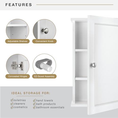 MCS 23x18 White Medicine Cabinet Organizer, Wall Mounted Bathroom Cabinet for Over-The-Toilet Storage, Bathroom Furniture & Restroom Organizer - size: 23x18 1-Door