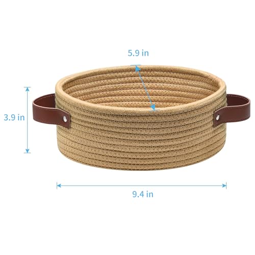 ABenkle Small Woven Basket, Mini Cotton Rope Tiny Oval Shelf Decorative Toy Dog Cat Toy Storage for Nursery, Easter，Empty Gift Baskets, 9.4" x 5.9" x 3.9" XS - color: Brown