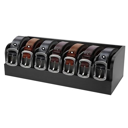 GTI Belt Organizer, 7 Compartments Belt Organizer for Closet and Drawer, Bamboo Display Case for Tie and Belt, Belt Storage Organizer for Men Women (Black) - color: Black, size: 7 Compartments