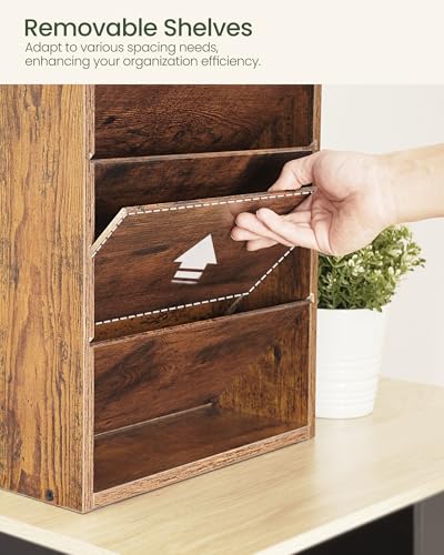 CHOEZON Wall File Organizer, 10-Tier Hanging Mail Organizer, Wall Mount File Holder with 4 Side Hooks, Mail and Storage Organizer, Wooden Vertical Hanging Holder for Office, Rustic Brown MWJ03FG - color: Rustic Brown, size: 10-Tier