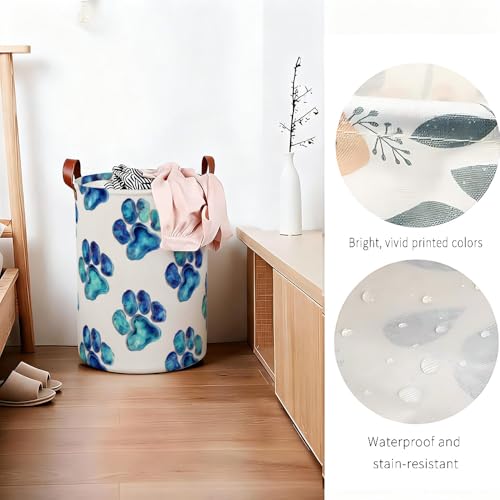 Funky Cat Laundry Basket, Blue Paw Print Hamper, Collapsible Oxford Cloth Storage Bin for Kids Room, Colorful Storage Organizer for Spring Home Decor (15.75x15.75x19.7") - color: Colorful578