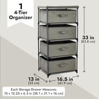 Juvale 4-Tier Dresser for Bedroom - 16.5 in x 13 in x 33 in, Light Gray Fabric, 4 Drawers - Narrow Closet Storage Drawers & Organizer - Steel Frame & Easy Assembly - color: Light Gray