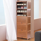 Tall Bamboo Shoe Storage Cabinet Bamboo Shoe Rack with Doors, 11 Tier Freestanding Shoes Heels Sneakers Shelf Rack for 20 Pairs Shoe Organizer for Entryway Office Living Room, Brown