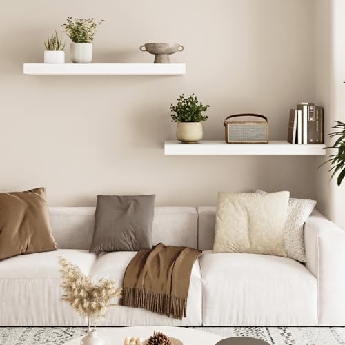 Fixwal White Shelves, 22" Long Floating Shelves for Living Room, Bedroom, Bathroom and Kitchen, Wall Mounted Shelves for Storage, Books, Room Decor Set of 2 - color: White, size: 22in