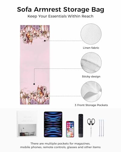 Fall Thanksgiving Remote Control Holder for Bed Recliner Sofa Armrest Organizer, Purple Pumpkin Autumn Flower Botancial Couch Caddy Bedside Storage with 4 Pockets for Magazine/Phone/Cup 13"x35" - color: Pumpkinsdy8851, size: 13 x 35 Inch