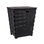 Mind Reader 61L Foldable Laundry Hamper, Clothes Basket, Lid, Wicker Design, Plastic, 18"L x 14.5"W x 21.25"H, Black - color: Black