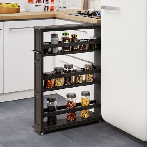 Lavish Home 3-Tier Slim Rolling Storage Cart - 25” x 5.7” Narrow Rolling Cart with Handle and Wheels for Bathroom, Laundry Room, and Kitchen Organization - Pull-Out Home Organizers (Black) - color: Black, size: 25”W x 5.7”D