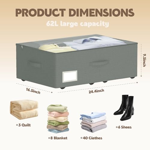 Under Bed Storage with Wheels, 2-Pack Under Bed Storage Containers, No Assemble Required 10 inches Height, Rolling underbed storage Drawers, Underbed Storage Bins for Shoes, Clothes, Blankets, Toys - color: Grey