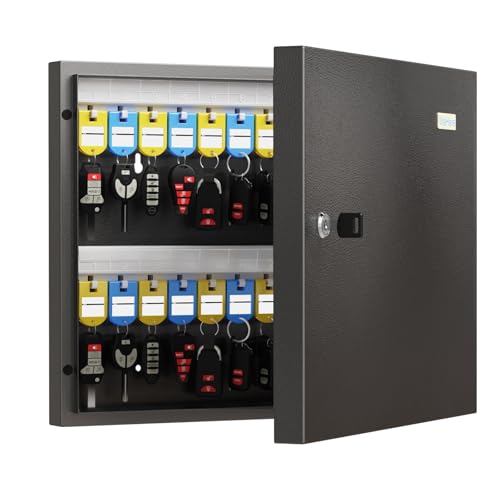 48 Key Lock Box – Wall Mounted Key Cabinet with Magnetic Door & Key Tags, Steel Lockable Key Organizer for School, Office, Hotel, Property Management - size: 48 Key(Basic)