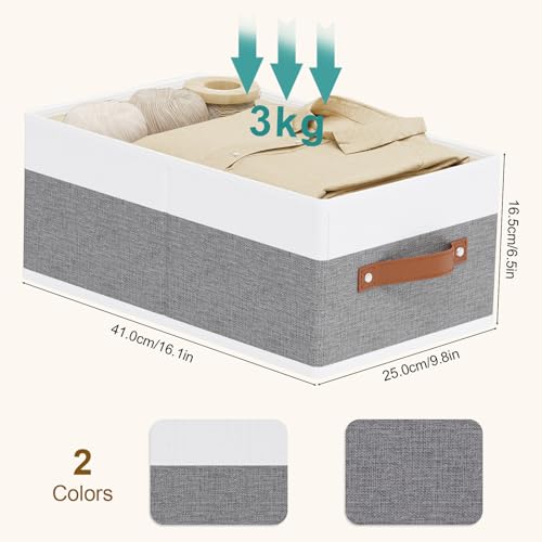 Storage Baskets, 16.1 × 9.8 × 6.5 Inch Drawer Organizers with Handles, Fabric Storage Bins for Organizing Shelves, White and Grey, 2-Pack - color: White/Grey, size: Large -2 Pack