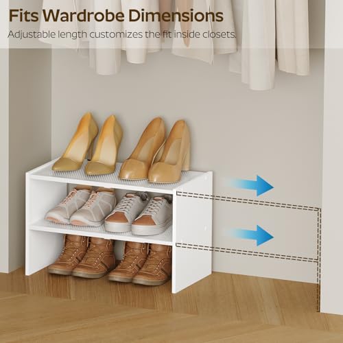 YATINEY Expandable Shoe Rack, 2-Tier Adjustable Entryway Shoe Organizer, Stackable Closet Shoe Rack for Small Space, Compact Shoe Shelf Storage for Garage Holds Up to 12 Pairs, White SS03WW - color: White