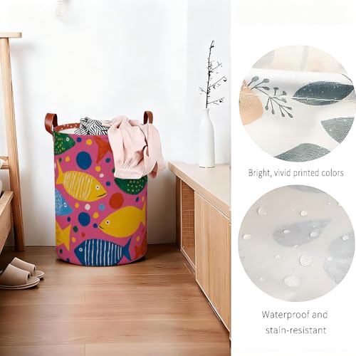Funky Laundry Basket Colorful Fish Beach Theme Hamper Collapsible Laundry Baskets Oxford Cloth Nautical Laundry Hamper Spring Kids Decor 15.75x15.75x19.7" - color: Colorful582