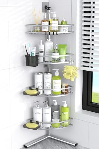 Aitatty Standing Shower Caddy Corner: 4-tier Rustproof Shower Organizer Shelf - Floor Shower Corner Shelf Rack Stand for Bathroom Chrome - color: Chrome