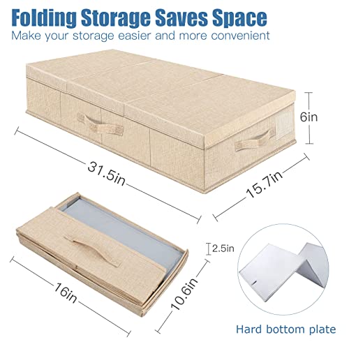 Supowin Underbed Storage Containers Bin with Lids (Set of 2) Large Under Bed Storage Organizer Box with Handle, Foldable Under the Storage Bags for Organizing Clothes, Shoes, Blankets, Pillows-Khaki - color: F-Khaki