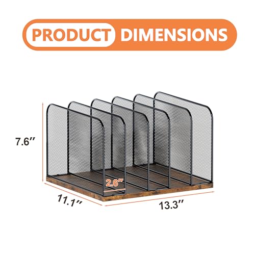 Piskyet Wooden Desk File Organizer, 5-Section Vertical File Folder Holder Stand,Metal Mail Paper Chromebook Organizer for Teacher Desk Office Classroom Desktop Organization - size: 5-Section
