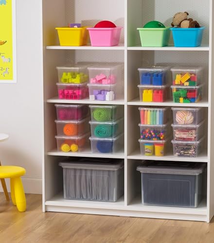 IRIS USA 6-Pack Storage Bins with Lids, 6 Quart - Crystal Clear, Shoe Boxes Stackable Containers Organize Shoes Closet Shelves, Teacher Tools Classroom Organization, Game - BPA-Free Plastic - size: 6 Qt, style: 6 Pack