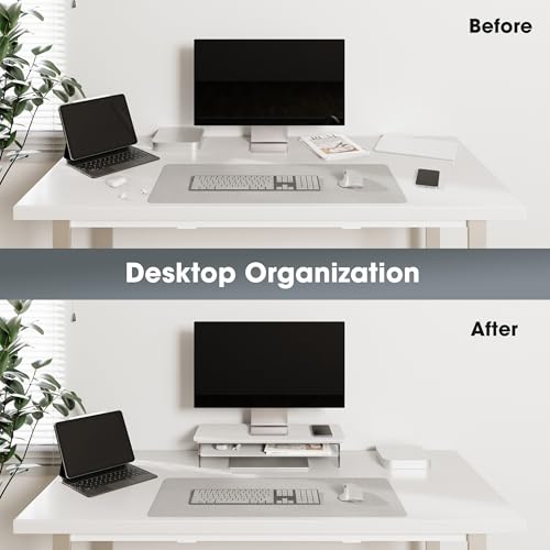 Fenge Acrylic Monitor Stand Riser, 23.6 Inches Monitor Stand with Metal Storage, 2 Tier Acrylic Computer Riser for Desk, Clear Laptop Stand for PC, Laptop, Printer, TV, White - color: White, size: 23.6in