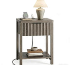 Lulive Fluted Nightstand with Charging Station, 1 Drawer, Contemporary Design (Dark Grey) - color: Dark Grey, size: 1 Drawer-Set of 1 Nightstand